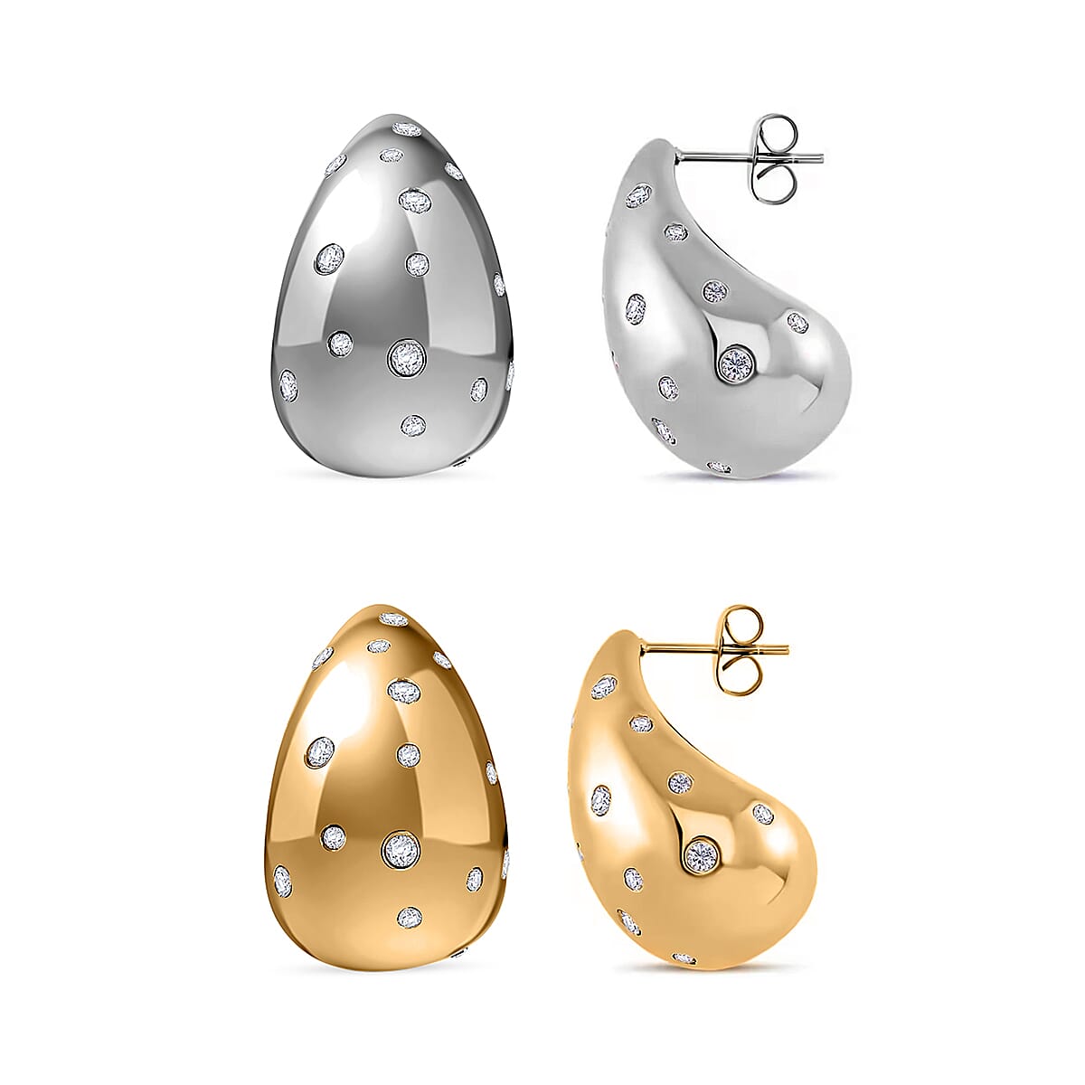 Set of 2 Simulated Diamond 2.00 ctw Raindrop Earrings in ION Plated Yellow Gold and Stainless Steel