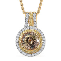 Luxoro 10K Yellow Gold AAA Turkizite, Natural Yellow and White Diamond (0.45 cts) Double Halo Pendant Necklace (20 Inches) 2.75 ctw