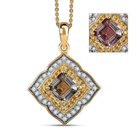 AAA Asscher Cut Turkizite and Multi Gemstone 3.00 ctw Radiant Blossom Pendant Necklace in 18K Vermeil Yellow Gold Over Sterling Silver 20 Inches