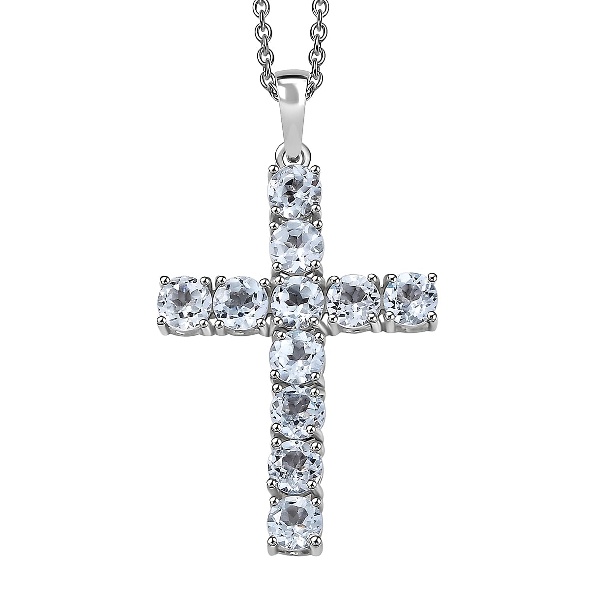 Sky Blue Topaz 3.40 ctw Cross Pendant in Platinum Over Sterling Silver with Stainless Steel Chain 20 Inches