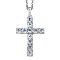 Sky Blue Topaz 3.40 ctw Cross Pendant in Platinum Over Sterling Silver with Stainless Steel Chain 20 Inches