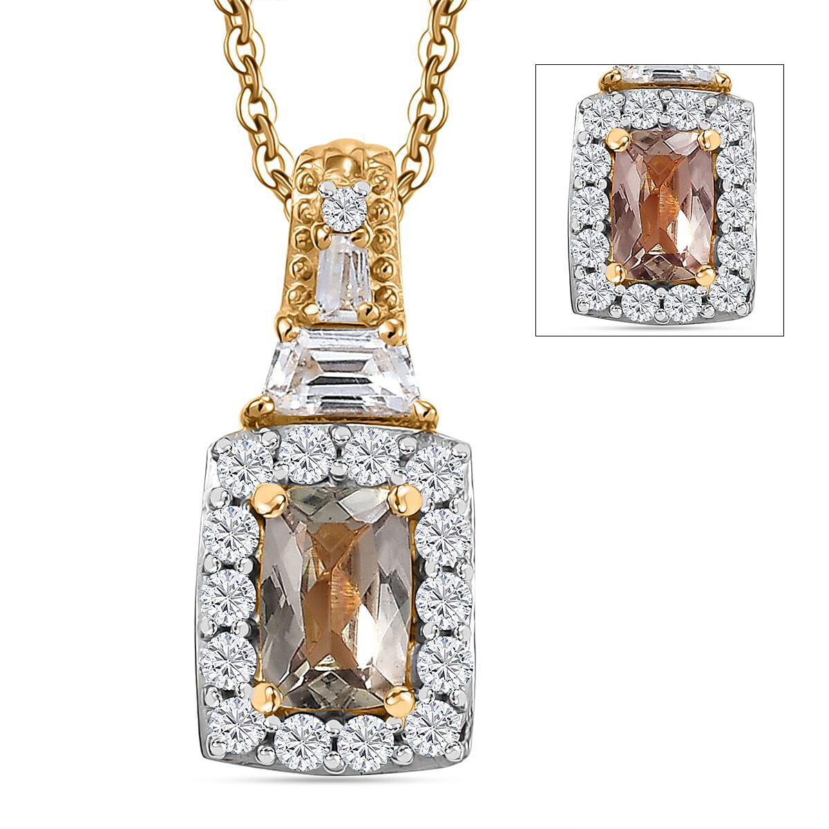 AAA Turkizite and White Zircon 1.30 ctw Pendant Necklace in 18K Vermeil Yellow Gold Over Sterling Silver 20 Inches