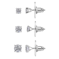 Set of 3 Moissanite 2.90 ctw Solitaire Stud Earrings in Rhodium Over Sterling Silver