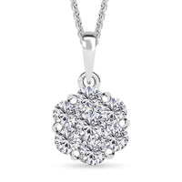 Moissanite (Rnd 4mm) Floral Pendant Necklace in Rhodium Over Sterling Silver (20 Inches) 1.30 ctw