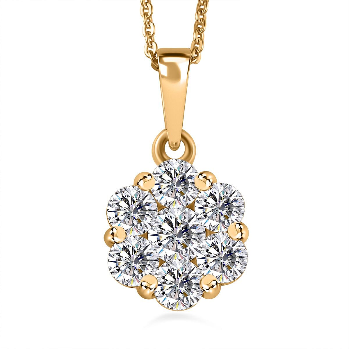 Moissanite (Rnd 4mm) Floral Pendant Necklace in Rhodium Over Sterling Silver (20 Inches) 1.30 ctw
