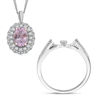 Martha Rocha Kunzite and White Zircon 2.55 ctw Double Halo Ring (Size 5.00), Pendant Necklace (18 Inches) in 18K Vermeil RG and Rhodium Over Sterling Silver