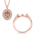 Martha Rocha Kunzite and White Zircon 2.55 ctw Double Halo Ring (Size 5.00), Pendant Necklace (18 Inches) in 18K Vermeil RG and Rhodium Over Sterling Silver - Sticky add to cart bar