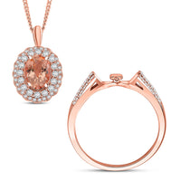 Martha Rocha Kunzite and White Zircon 2.55 ctw Double Halo Ring (Size 5.00), Pendant Necklace (18 Inches) in 18K Vermeil RG and Rhodium Over Sterling Silver