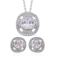 Set of 2 Karis Simulated Diamond, White Crystal Necklace (20-22 Inches), Earrings in Slivertone 3.00 ctw