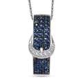 TLV Ceylon Sapphire, White Zircon Pendant Necklace in Rhodium Over Sterling Silver (20 Inches) 1.35 ctw - Sticky add to cart bar