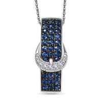 TLV Ceylon Sapphire, White Zircon Pendant Necklace in Rhodium Over Sterling Silver (20 Inches) 1.35 ctw
