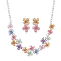 Austrian Crystal and Multi Color Enameled Floral Necklace (20-22 Inches) and Earrings in Silvertone - Sticky add to cart bar