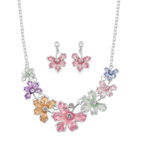 Austrian Crystal and Multi Color Enameled Floral Necklace