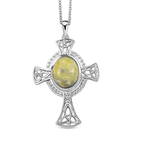 Connemara Marble 5.15 ctw Celtic Cross Pendant in Platinum Over Sterling Silver with Stainless Steel Necklace 20 Inches