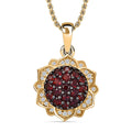 Karis Mozambique Garnet and White Zircon 1.20 ctw Lotus Flower Pendant in 18K YG Plated with Stainless Steel Necklace 20 Inches - Sticky add to cart bar