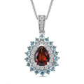 Mozambique Garnet and Multi Gemstone 2.20 ctw Teardrop Halo Pendant Necklace in Rhodium Over Sterling Silver 20 Inches - Sticky add to cart bar