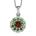 Mozambique Garnet and Chrome Diopside 1.75 ctw Vintage Blossom Pendant Necklace in Rhodium Over Sterling Silver 20 Inches - Sticky add to cart bar