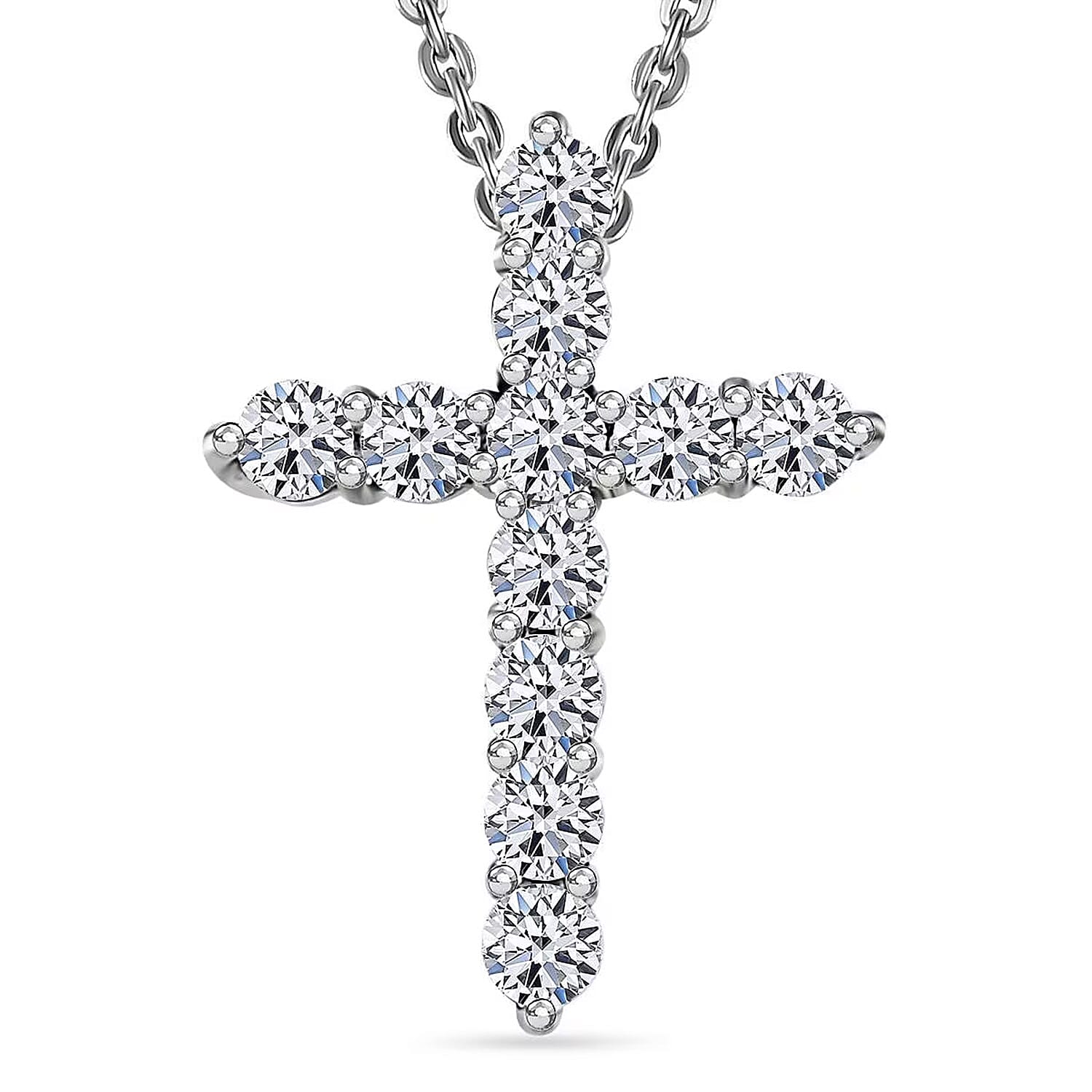 Luxuriant Lab Grown Diamond G-H SI 0.35 ctw Cross Pendant Necklace in Rhodium Over Sterling Silver 20 Inches