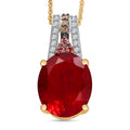 Luxoro AAA La Trinidad Fire Opal, Padparadscha Sapphire (BT), Natural Champagne and White Diamond 3.30 ctw Pendant Necklace in 10K Yellow Gold 18 Inches - Sticky add to cart bar