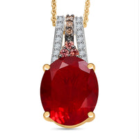 Luxoro AAA La Trinidad Fire Opal, Padparadscha Sapphire (BT), Natural Champagne and White Diamond 3.30 ctw Pendant Necklace in 10K Yellow Gold 18 Inches