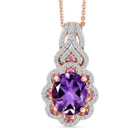 AAA Rose De France Amethyst and Multi Gemstone 4.70 ctw Vintage Elegance Pendant Necklace in 18K Vermeil Rose Gold Over Sterling Silver (20 Inches)
