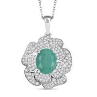 Grandidierite and White Zircon 4.15 ctw Camellia Flower Pendant Necklace in Rhodium Over Sterling Silver 20 Inches