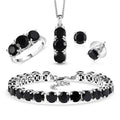 Set of 4 Black Onyx 36.10 ctw Bracelet (7.25In), Stud Earrings, 3 Stone Ring (Size 5.0) and Pendant in Platinum Bond with Stainless Steel Necklace 20 Inches - Sticky add to cart bar