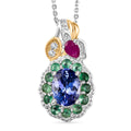 Premium Tanzanite and Multi Gemstone 2.00 ctw Floral Pendant Necklace 20 Inches in 18K Vermeil YG and Rhodium Over Sterling Silver - Sticky add to cart bar