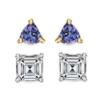 D'Joy Set of 2 Moissanite and Tanzanite 1.80 ctw Earrings in 18K Vermeil YG and Rhodium Over Sterling Silver