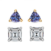 D'Joy Set of 2 Moissanite and Tanzanite 1.80 ctw Earrings in 18K Vermeil YG and Rhodium Over Sterling Silver