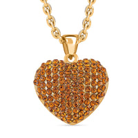 Austrian Pink Crystal Domed Heart Pendant Necklace (24 Inches) in Silvertone