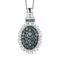 TLV Narsipatnam Alexandrite, Moissanite Oval Shape Pendant Necklace (20 Inches) in Rhodium Over Sterling Silver 1.90 ctw