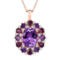 AAA Rose De France Amethyst and Multi Gemstone 8.20 ctw Dahlia Flower Pendant Necklace in 18K Vermeil Rose Gold Over Sterling Silver 20 Inches - Sticky add to cart bar