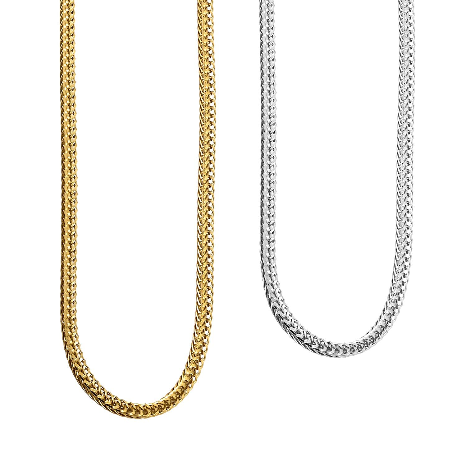 Set of 2 Wheat Chain Necklace in ION Plated YG and Stainless Steel 24 Inches