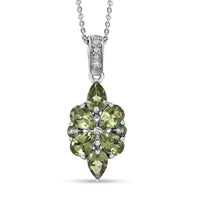 Natural Green Apatite and White Zicron 2.75 ctw Pendant Necklace in Rhodium Over Sterling Silver 20 Inches