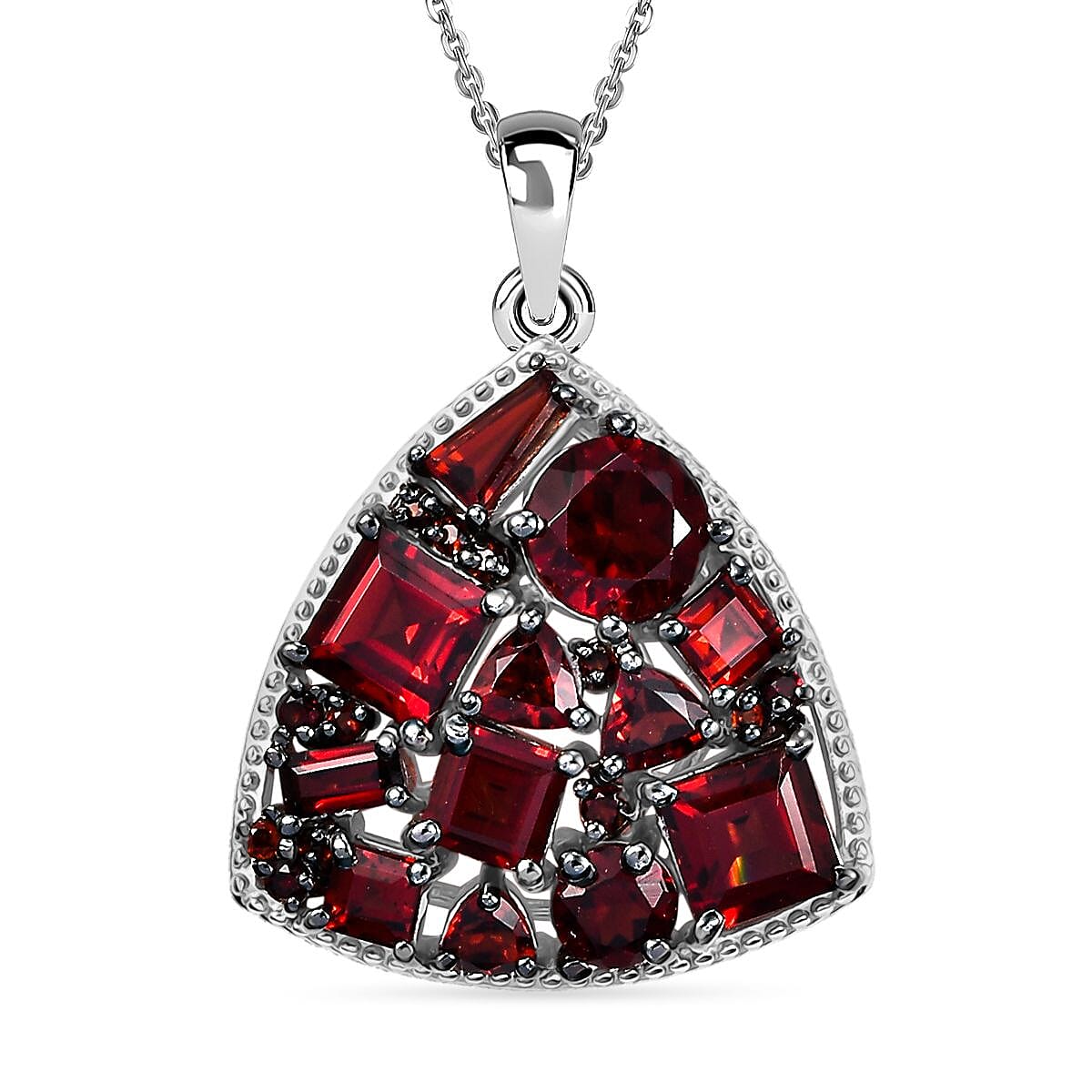 Mozambique Garnet 5.00 ctw Trillion Shape Pendant Necklace in Rhodium Over Sterling Silver 20 Inches