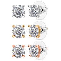 Set of 3 J Francis Embellished with Zirconia by Swarovski 7.85 ctw Solitaire Stud Earrings in 18K YRG and Platinum Over Sterling Silver