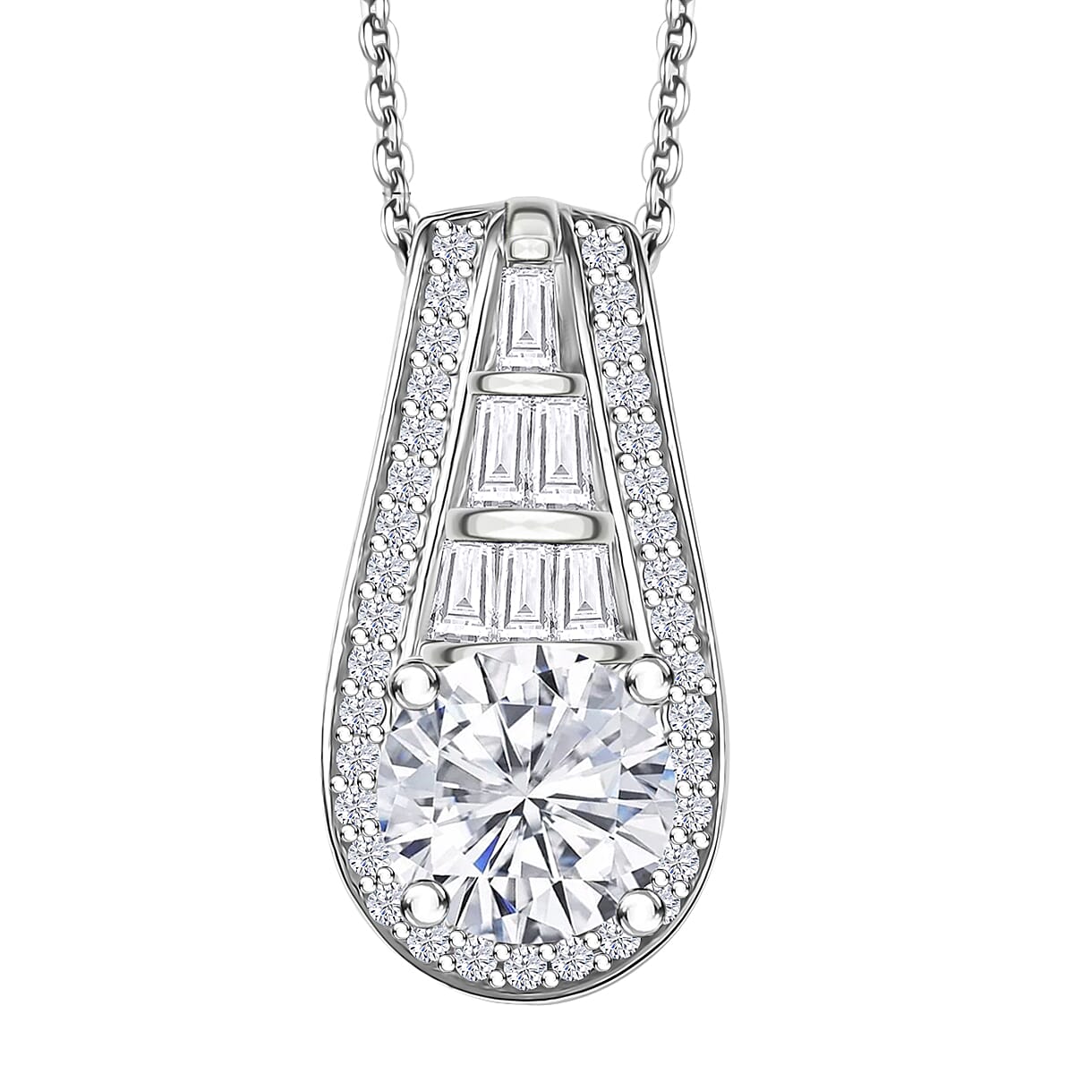 D'Joy Moissanite 2.80 ctw Pendant Necklace 20 Inches in Rhodium Over Sterling Silver
