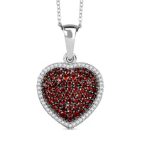 Premium Mozambique Garnet and White Zircon 1.25 ctw Heart Pendant Necklace in Platinum Over Sterling Silver 20 Inches
