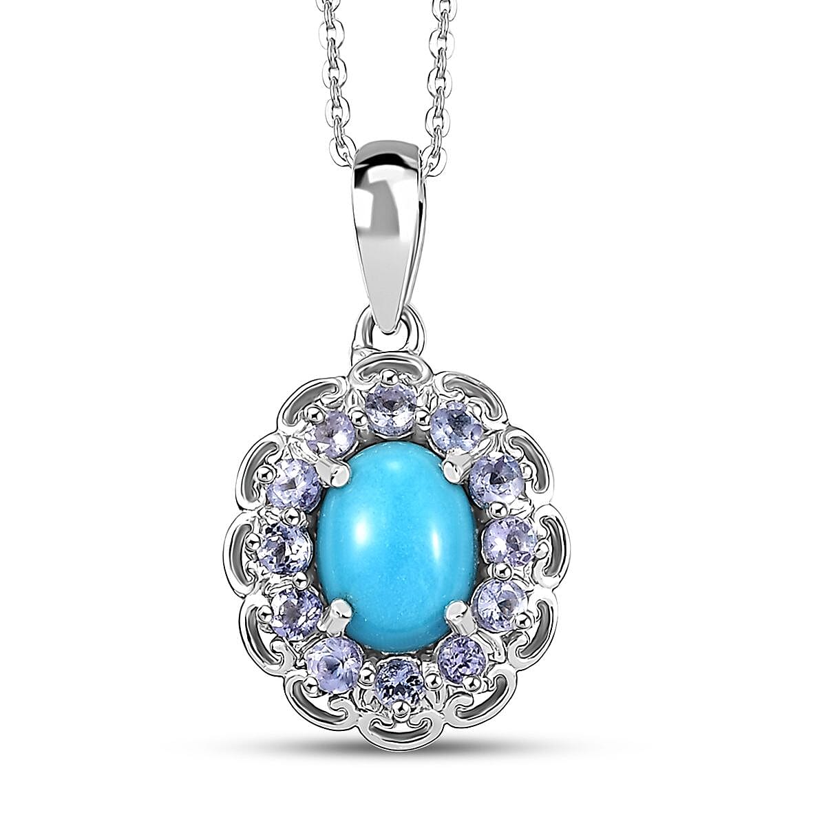 D'Joy Sleeping Beauty Turquoise and Tanzanite 1.50 ctw Azure Majesty Pendant Necklace in Platinum Over Sterling Silver (20 Inches)