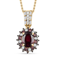 Luxoro AAA Radiant Ember Garnet, Padparadscha Sapphire, Natural Champagne and White Diamond I2 1.90 ctw Royal Bloom Pendant Necklace in 10K Yellow Gold 20 Inches