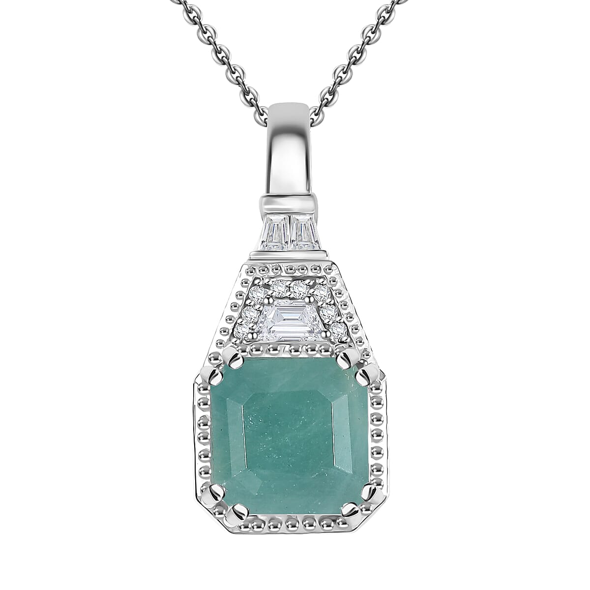 Grandidierite and White Zircon 2.90 ctw Pendant Necklace in Rhodium Over Sterling Silver 20 Inches