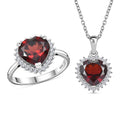 Karis Premium Mozambique Garnet, White Zircon Heart Ring (Size 5.0), Pendant in Platinum Bond with Stainless Steel Necklace (20 Inches) 8.20 ctw - Sticky add to cart bar