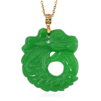 Green Jade Carved Dragon Pendant Necklace (20 Inches) in 14K YG Over Sterling Silver 72.00 ctw