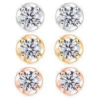 Luxuriant Lab Grown Diamond I2 0.60 ctw Set of 3 Solitaire Stud Earrings in 18K Vermeil YRG and Platinum Over Sterling Silver