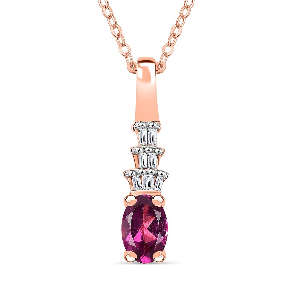 AAA Radiant Ember Garnet and Diamond 0.60 ctw Pendant Necklace in 18K Vermeil Rose Gold Over Sterling Silver 20 Inches