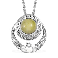 Connemara Marble 4.20 ctw Heart of Claddagh Pendant in Rhodium Over Sterling Silver with Stainless Steel Necklace 20 Inches