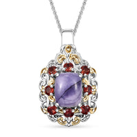 Utah Tiffany Stone and Mozambique Garnet 3.85 ctw Royal Amour Pendant Necklace in 14K YG and Platinum Over Sterling Silver 20 Inches