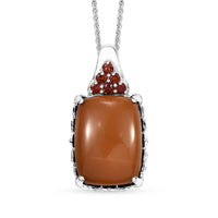 Caramel Opal and Mozambique Garnet 7.20 ctw Floral Pendant Necklace in Platinum Over Sterling Silver 20 Inches