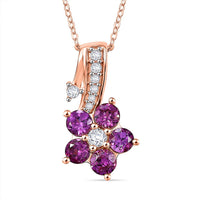 AAA Radiant Ember Garnet and White Zircon 1.15 ctw Floral Pendant Necklace in 18K Vermeil Rose Gold Over Sterling Silver 20 Inches
